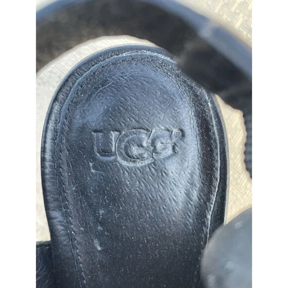 Ugg Audrey Exotic Dressy Black Leather Ankle Strap Heeled Sandals Size 7 - Picture 9 of 10